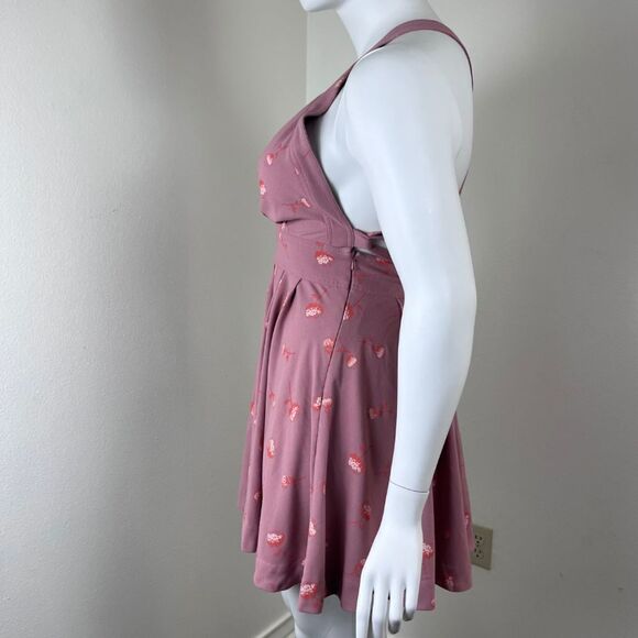Free People Size 12 Cross Back Fit & Flare Pinup Retro Mini Floral Dress FLAWED* - Picture 11 of 14